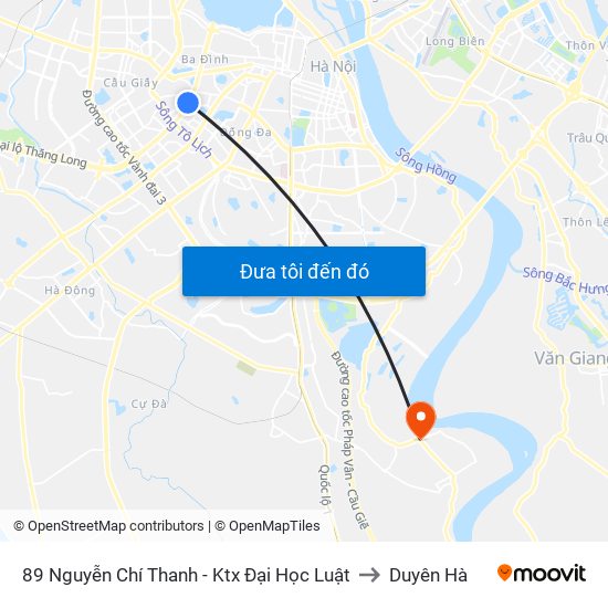 89 Nguyễn Chí Thanh - Ktx Đại Học Luật to Duyên Hà map
