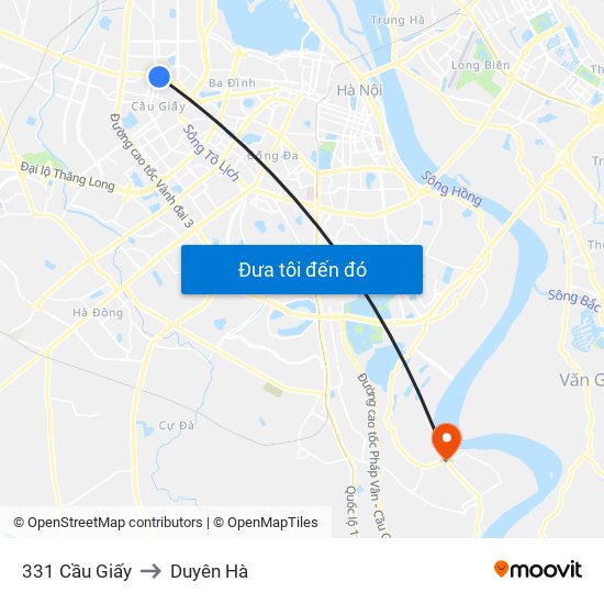 331 Cầu Giấy to Duyên Hà map
