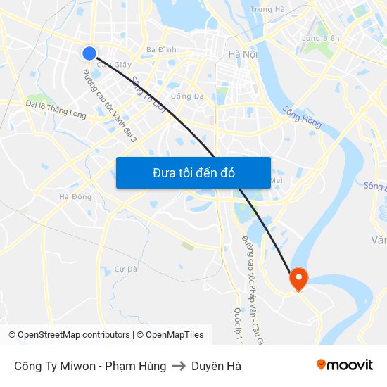 Công Ty Miwon - Phạm Hùng to Duyên Hà map