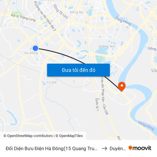 Đối Diện Bưu Điện Hà Đông(15 Quang Trung Hà Đông) to Duyên Hà map