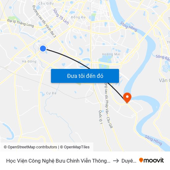 Học Viện Công Nghệ Bưu Chính Viễn Thông - Trần Phú (Hà Đông) to Duyên Hà map