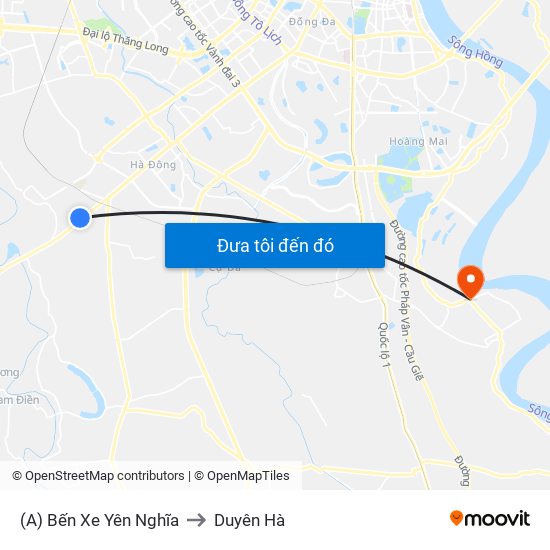 (A) Bến Xe Yên Nghĩa to Duyên Hà map
