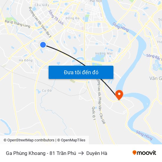Ga Phùng Khoang - 81 Trần Phú to Duyên Hà map