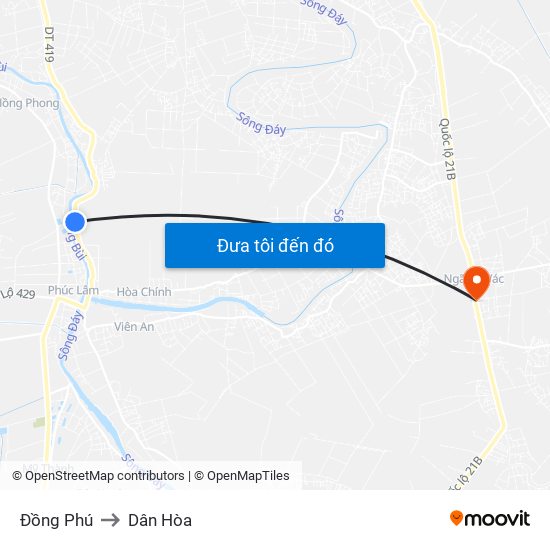 Đồng Phú to Dân Hòa map