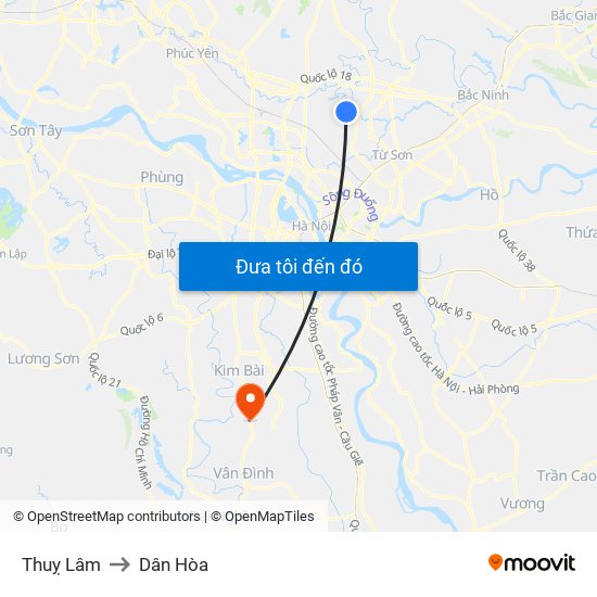 Thuỵ Lâm to Dân Hòa map