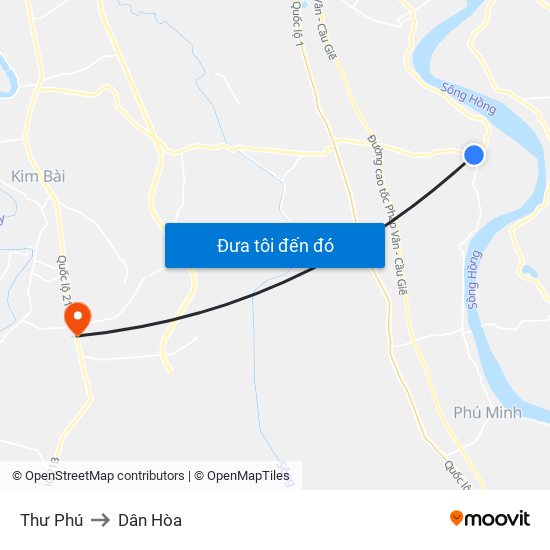 Thư Phú to Dân Hòa map