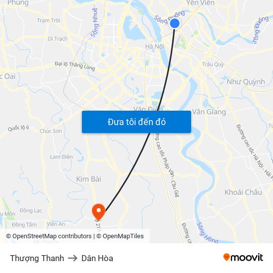 Thượng Thanh to Dân Hòa map