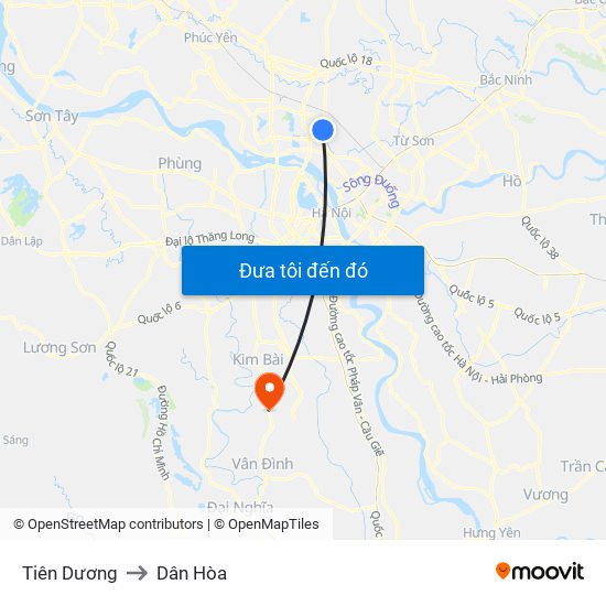 Tiên Dương to Dân Hòa map