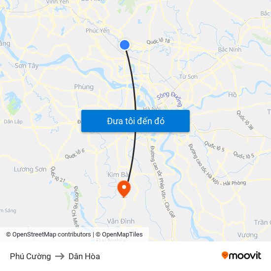 Phú Cường to Dân Hòa map