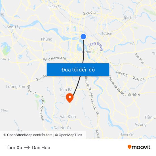 Tầm Xá to Dân Hòa map