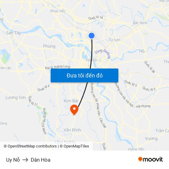 Uy Nỗ to Dân Hòa map