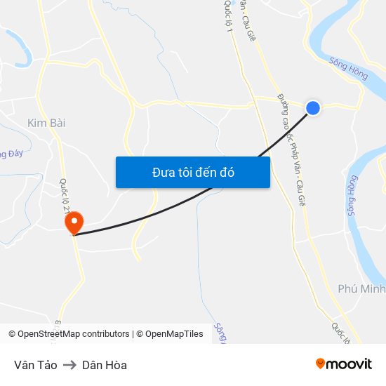 Vân Tảo to Dân Hòa map