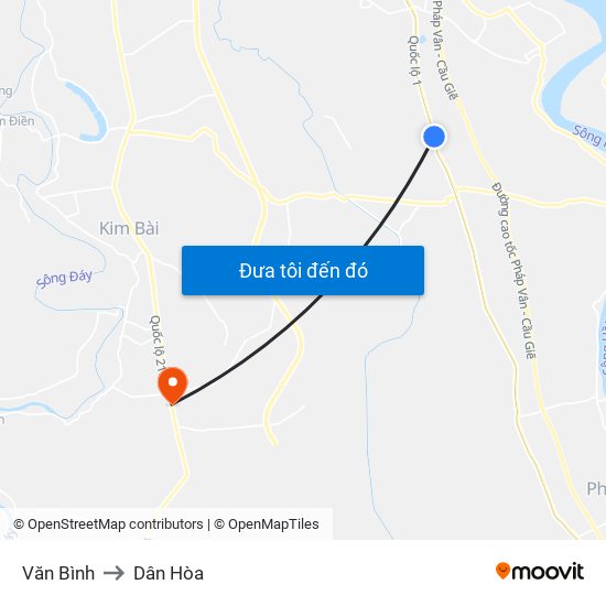 Văn Bình to Dân Hòa map