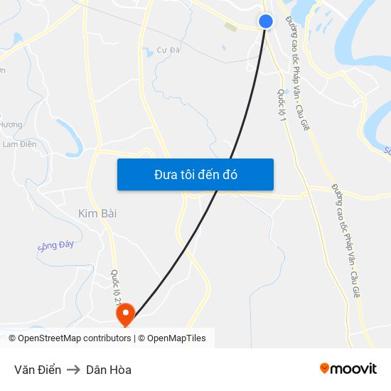 Văn Điển to Dân Hòa map