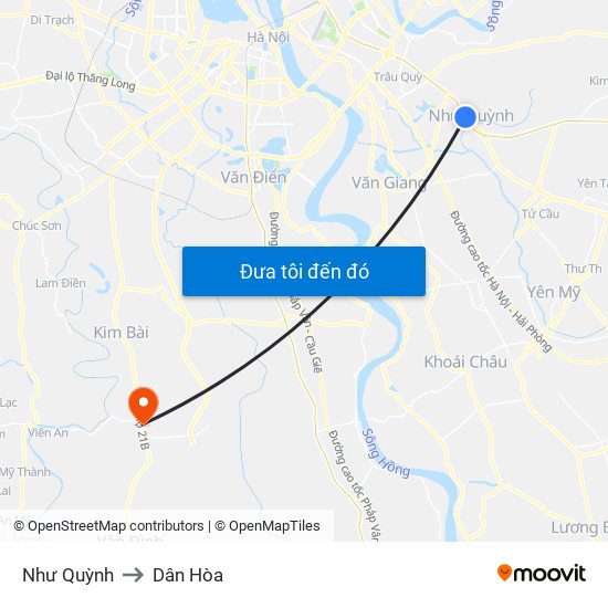 Như Quỳnh to Dân Hòa map