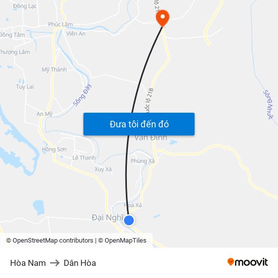 Hòa Nam to Dân Hòa map