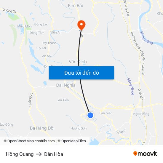 Hồng Quang to Dân Hòa map