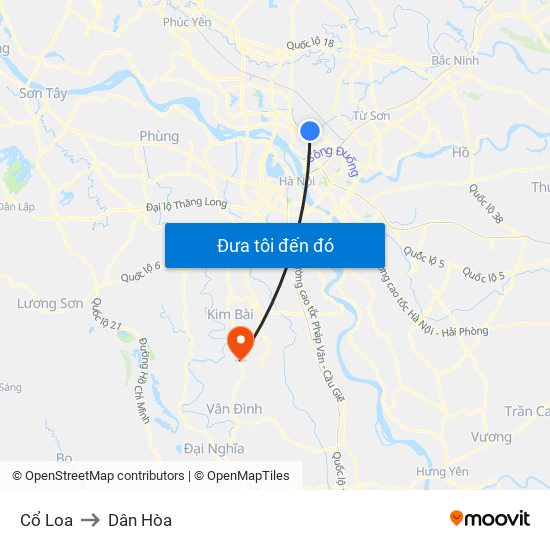 Cổ Loa to Dân Hòa map