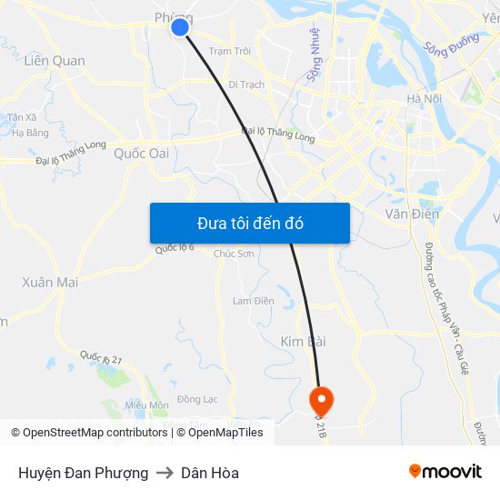 Huyện Đan Phượng to Dân Hòa map