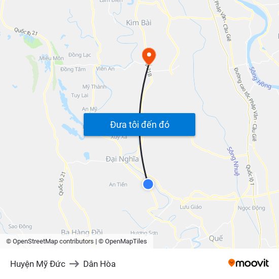 Huyện Mỹ Đức to Dân Hòa map