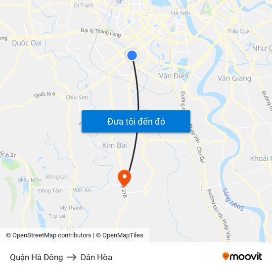 Quận Hà Đông to Dân Hòa map