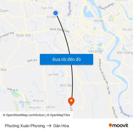 Phường Xuân Phương to Dân Hòa map