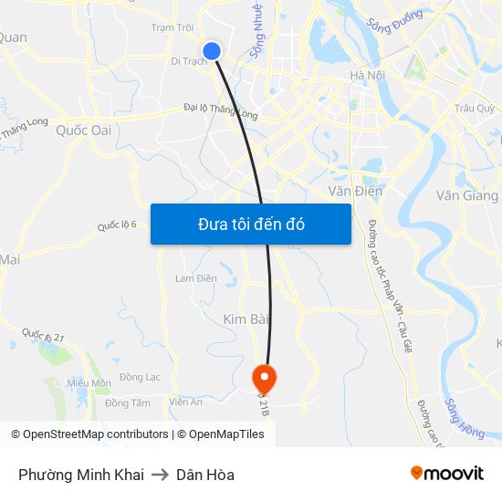Phường Minh Khai to Dân Hòa map