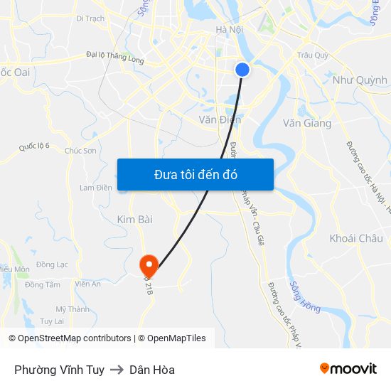 Phường Vĩnh Tuy to Dân Hòa map