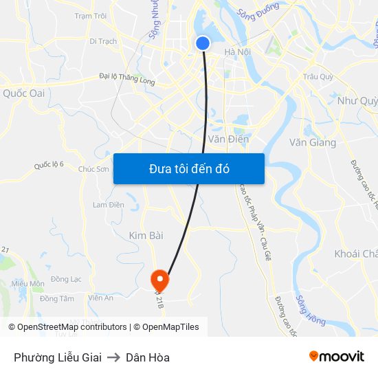 Phường Liễu Giai to Dân Hòa map