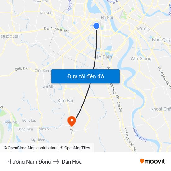 Phường Nam Đồng to Dân Hòa map