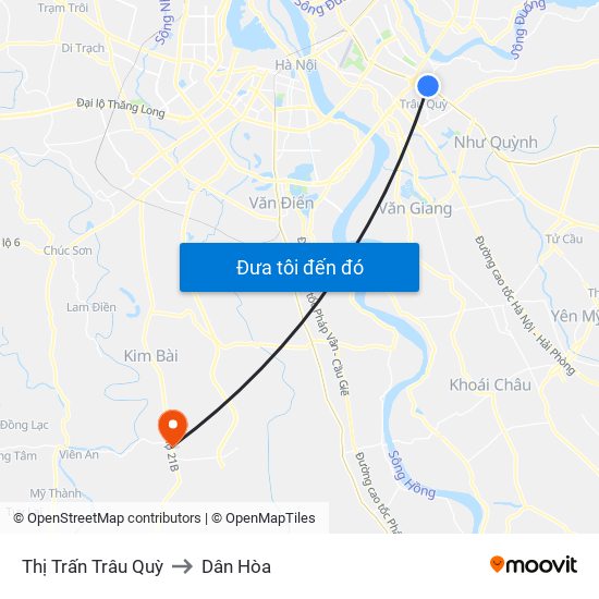 Thị Trấn Trâu Quỳ to Dân Hòa map