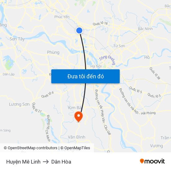 Huyện Mê Linh to Dân Hòa map