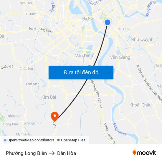 Phường Long Biên to Dân Hòa map