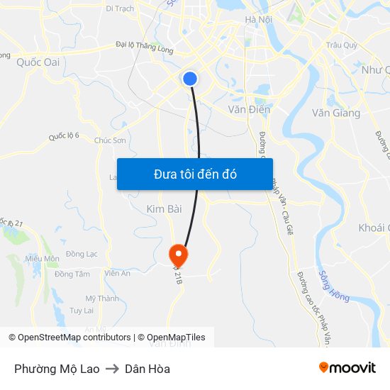 Phường Mộ Lao to Dân Hòa map