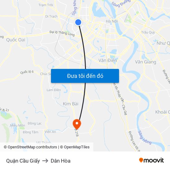 Quận Cầu Giấy to Dân Hòa map