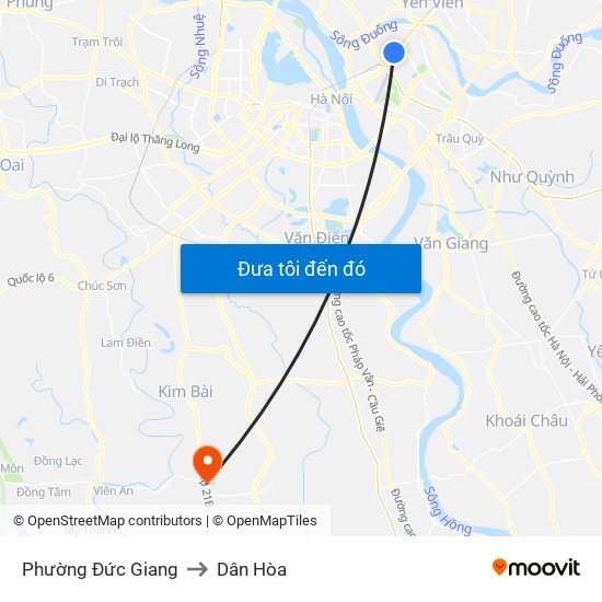 Phường Đức Giang to Dân Hòa map