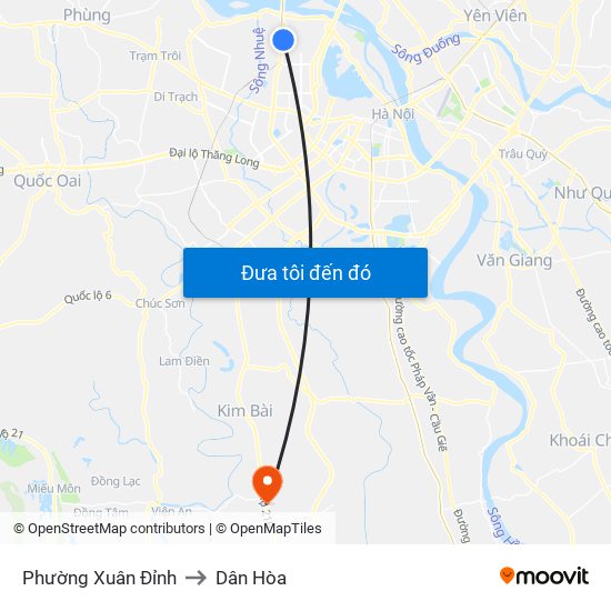 Phường Xuân Đỉnh to Dân Hòa map