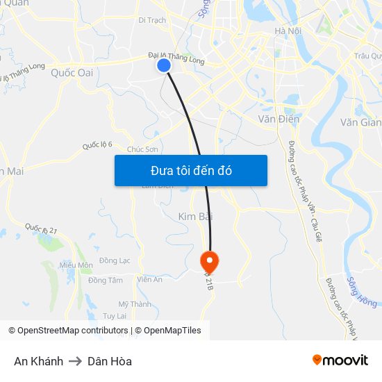 An Khánh to Dân Hòa map