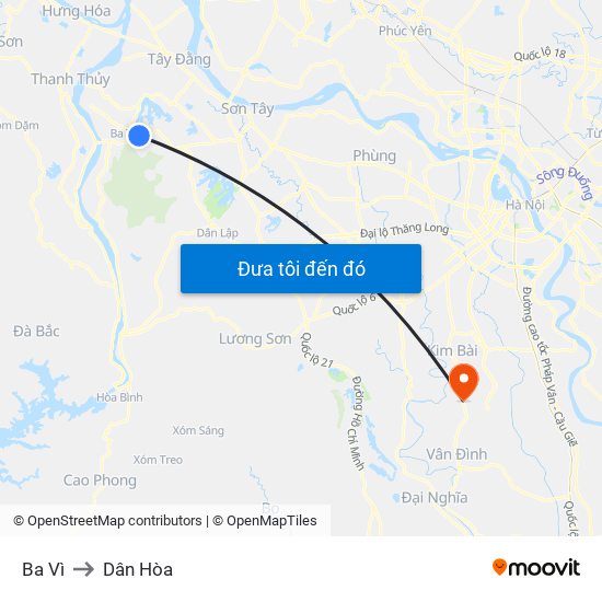 Ba Vì to Dân Hòa map