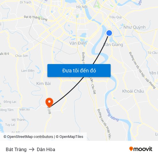 Bát Tràng to Dân Hòa map