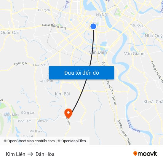 Kim Liên to Dân Hòa map