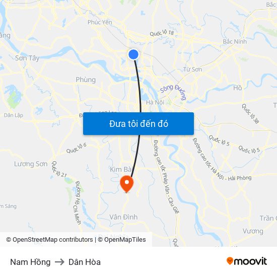 Nam Hồng to Dân Hòa map