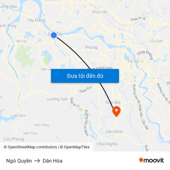 Ngô Quyền to Dân Hòa map