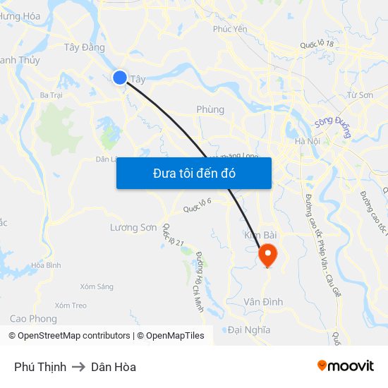 Phú Thịnh to Dân Hòa map