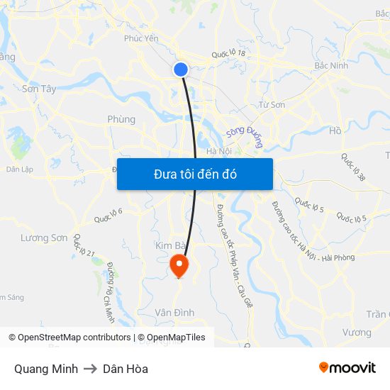 Quang Minh to Dân Hòa map