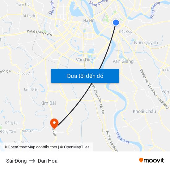 Sài Đồng to Dân Hòa map