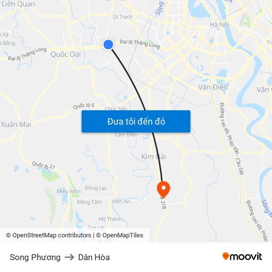 Song Phương to Dân Hòa map