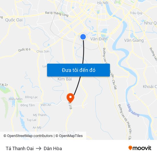 Tả Thanh Oai to Dân Hòa map