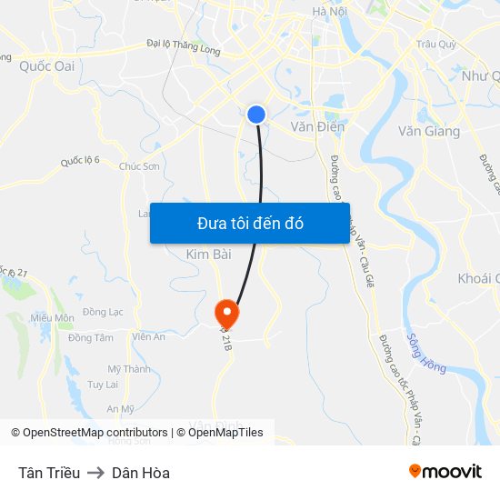 Tân Triều to Dân Hòa map