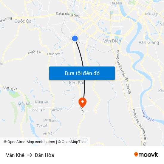 Văn Khê to Dân Hòa map